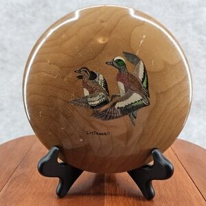 Vintage Oregon Myrtlewood 6.5"‎ Woodenware Hand Painted Duck Themed Plaque